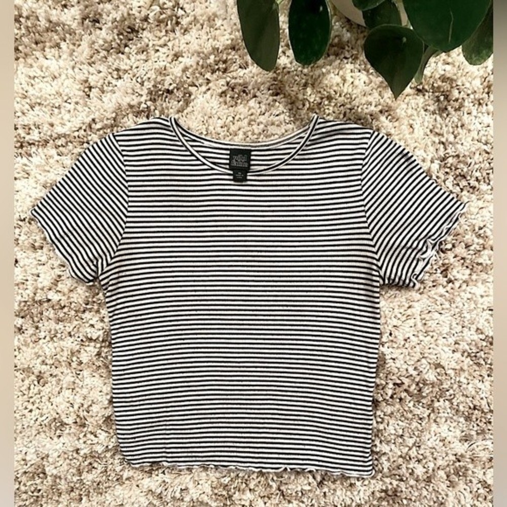 Black White Striped Crop Baby Tee, Wild Fable